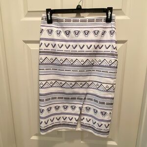 Patterned White and Blue Women's pencil Skirt